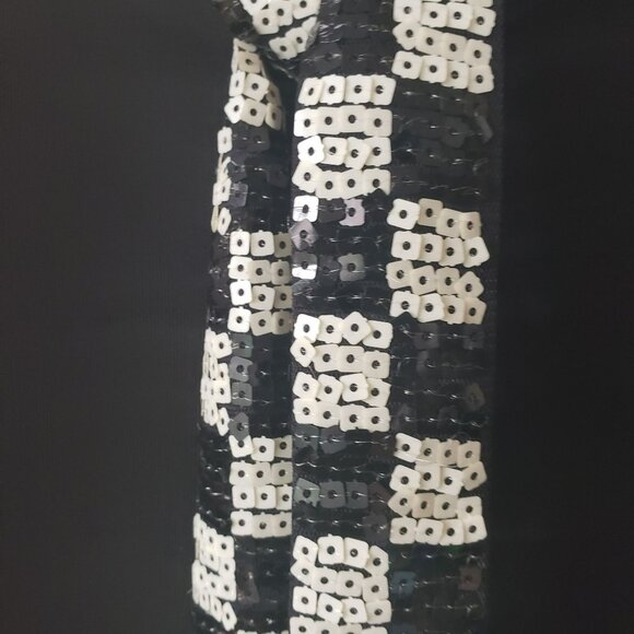 Jean Paul Gaultier x OVS Black White Checker Sequin Tie Neck Top Blouse - Picture 4 of 12